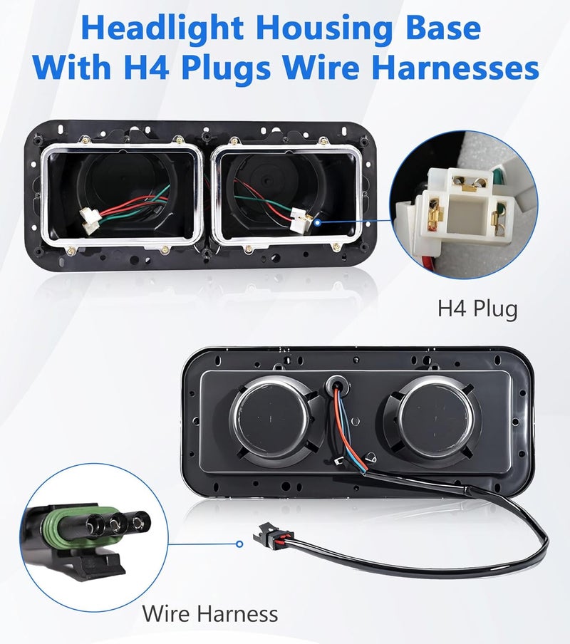 YUWUTF Headlight Housing Base with Wire Harness Compatible with Kenworth T400 T600 T800 W900 K100 C500 Peterbilt 378 379 Western Star 4900 Freightliner FLD Classic XL Driver and Passenger Side - Image 4